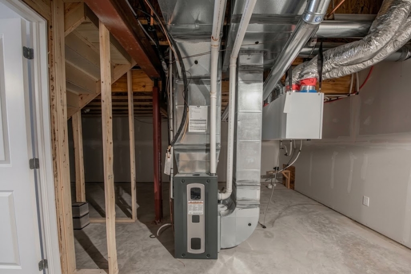 Residential furnace and ductwork installed in an Orange County home.
